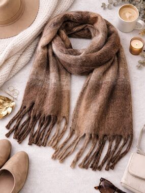 Charlie Paige Fringe Scarf Brown Lavendar Plush Cozy Wrap Shawl